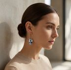 Boucles d’oreille créoles dorées, pendentifs goutte bleu à motif