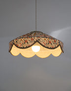 "Cosette" Pendant Light in English Garden Floral Fabric - Vintage Style Scalloped Shade - Made in France