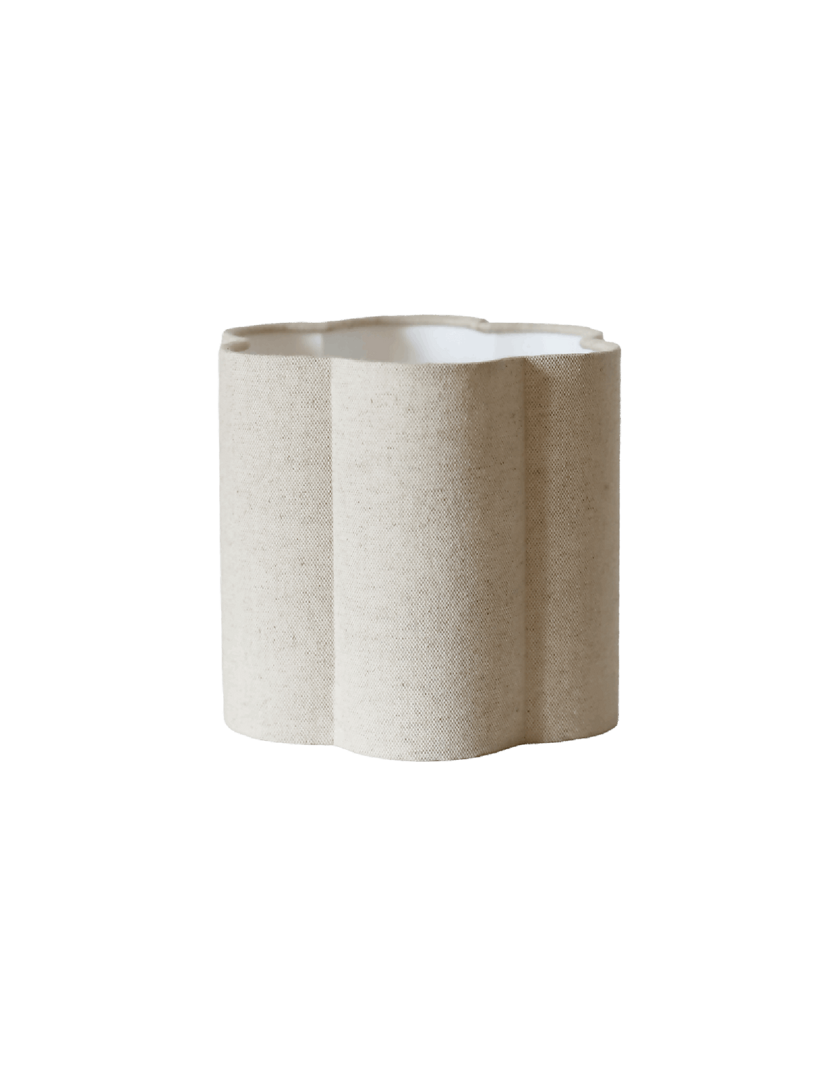 Abat-jour forme fleur en tissu uni beige et marron clair, bord supérieur ondulé