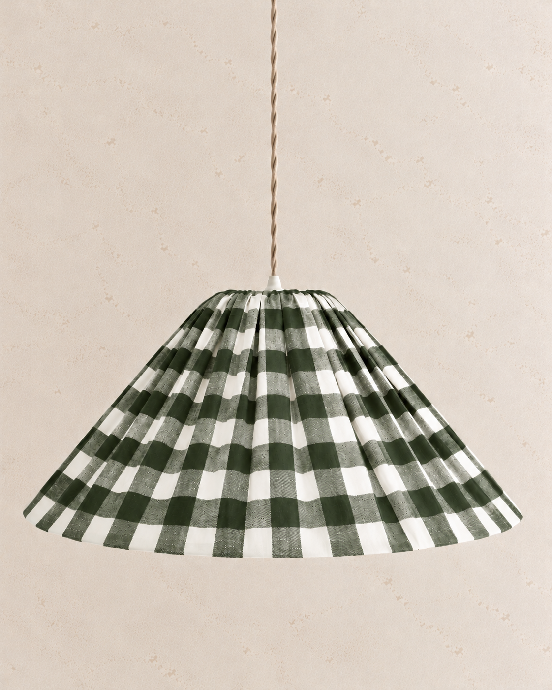 Malala khaki green conical pendant light: maxi gingham lampshade for a warm interior