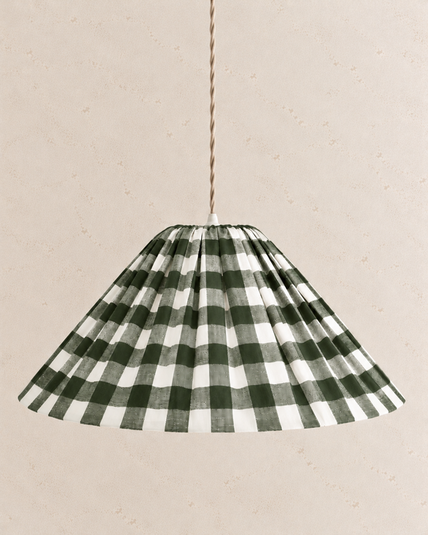 Malala khaki green conical pendant light: maxi gingham lampshade for a warm interior