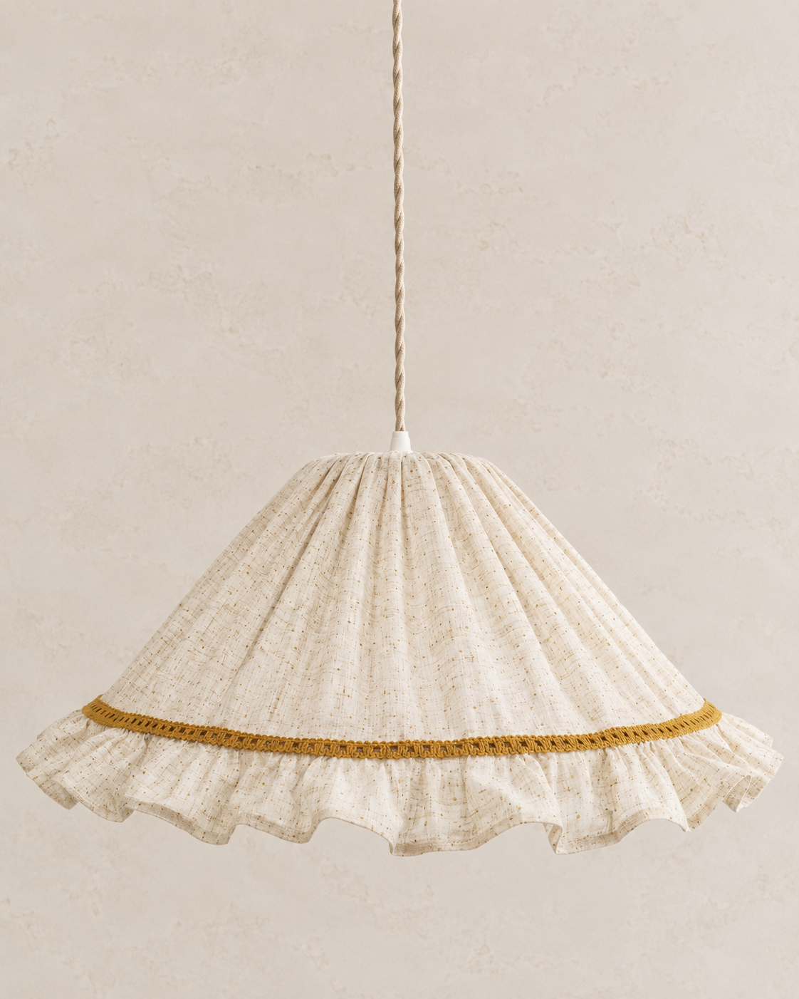 Emilia conical pendant light with handwheel: refined conical lampshade in linen and cotton