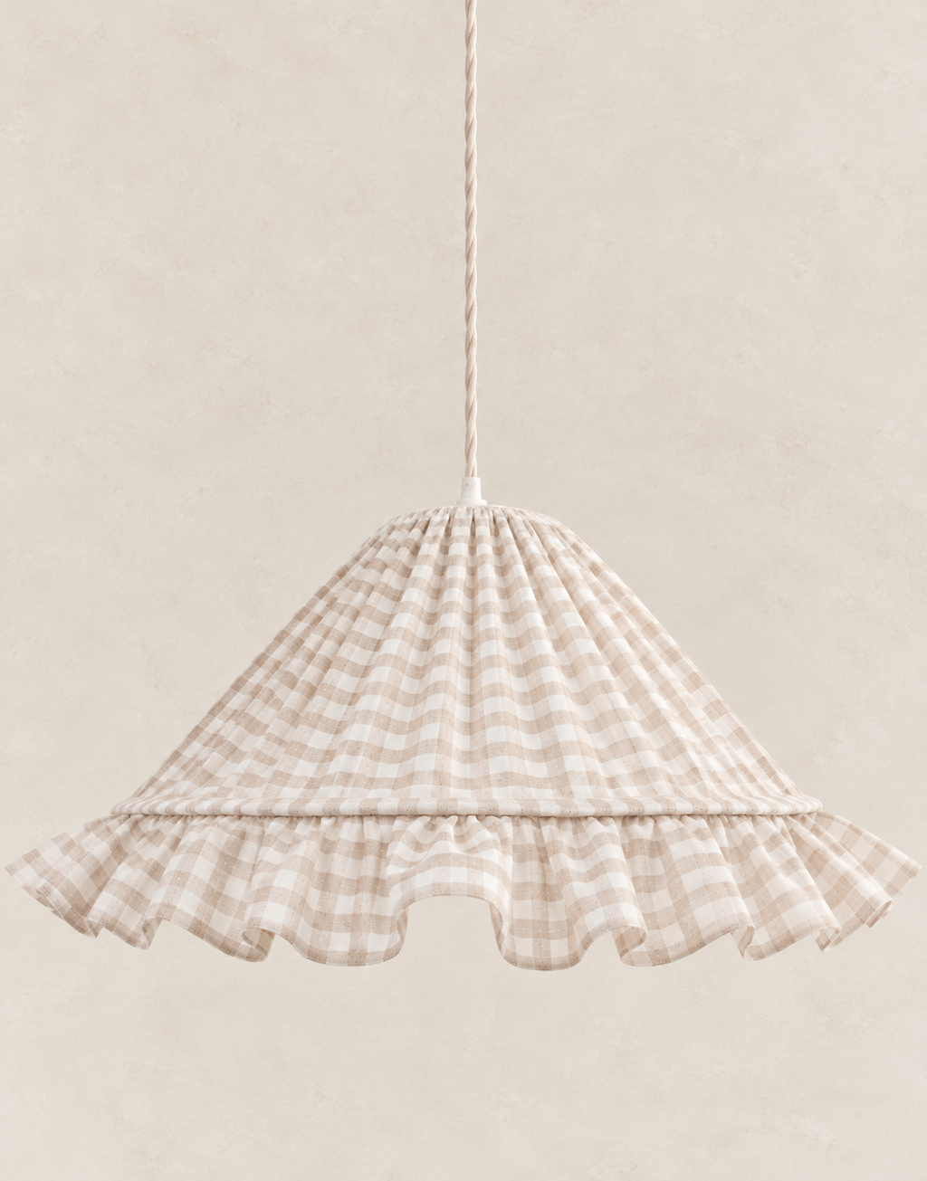 Emilia conical pendant lamp with a chic ruffle: soft light in woven gingham cotton