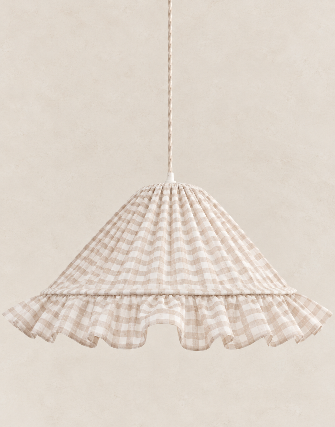 Emilia conical pendant lamp with a chic ruffle: soft light in woven gingham cotton