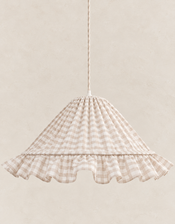 Emilia conical pendant lamp with a chic ruffle: soft light in woven gingham cotton