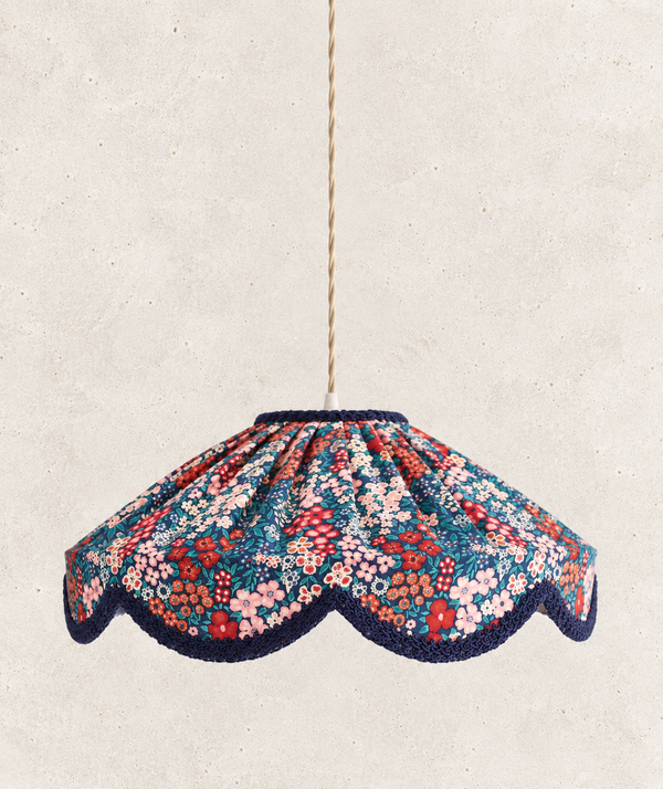 "Cosette" Floral Mille Fleurs Pendant Light - Vintage Style Scalloped Lampshade - Made in France