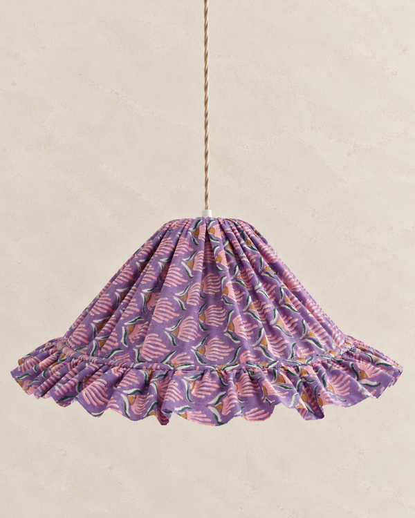 "Emilia" conical pendant lamp "Purple Shell Flowers", artisanal light fixture