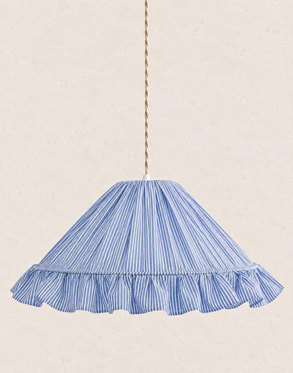 Emilia fine-striped conical pendant light with "marina" trim