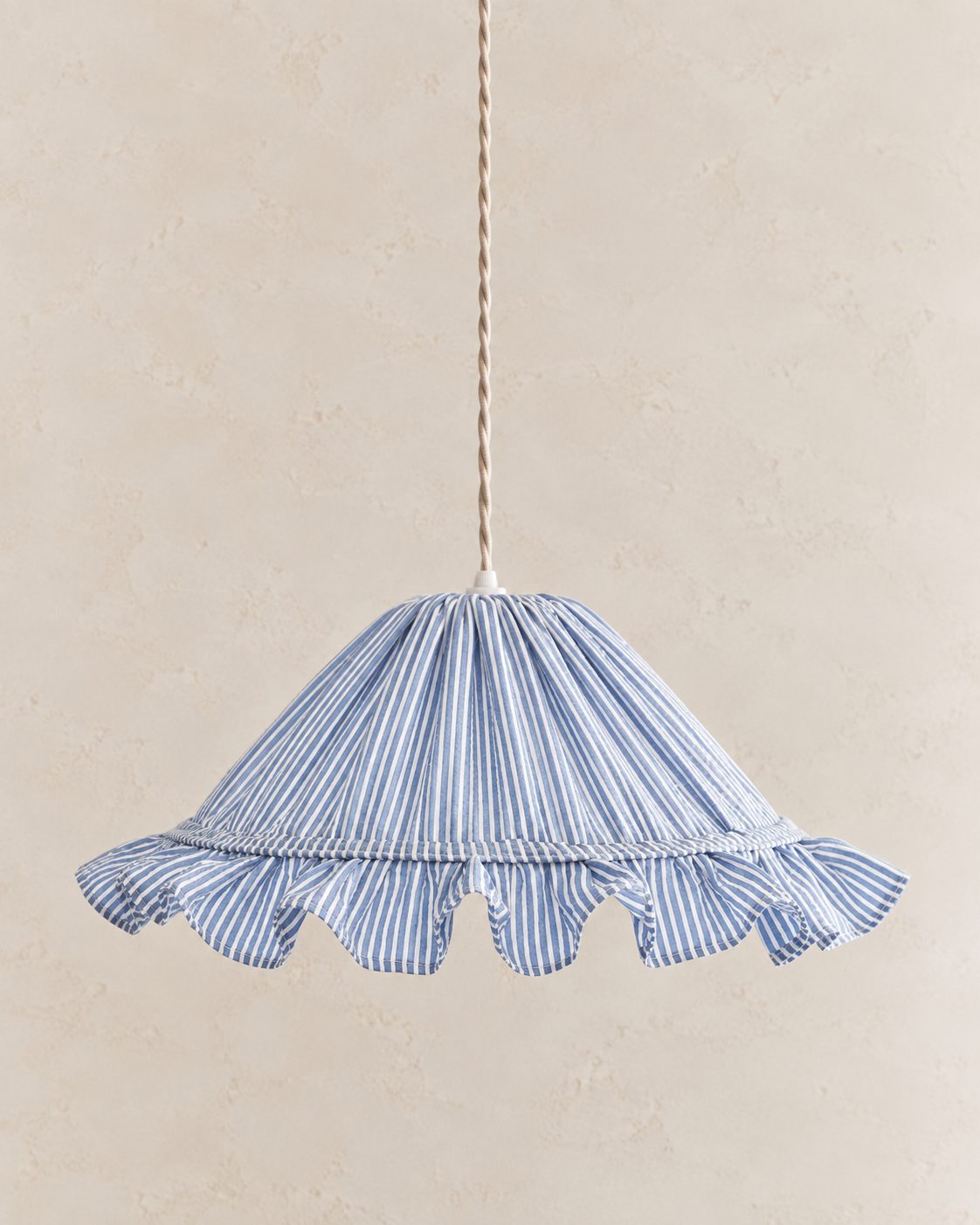 Fine-striped conical pendant lamp with Petite Emilia "marina" frill