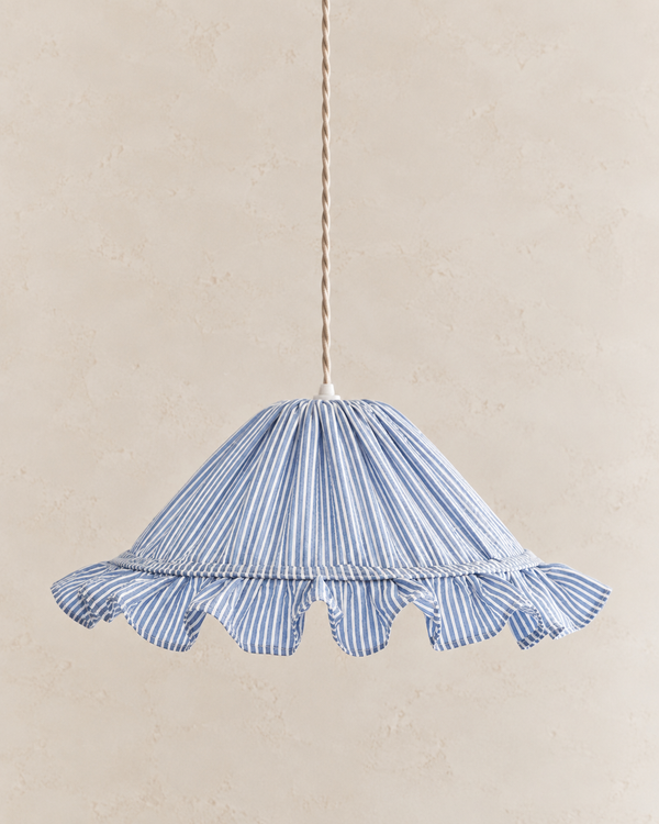 Fine-striped conical pendant lamp with Petite Emilia "marina" frill