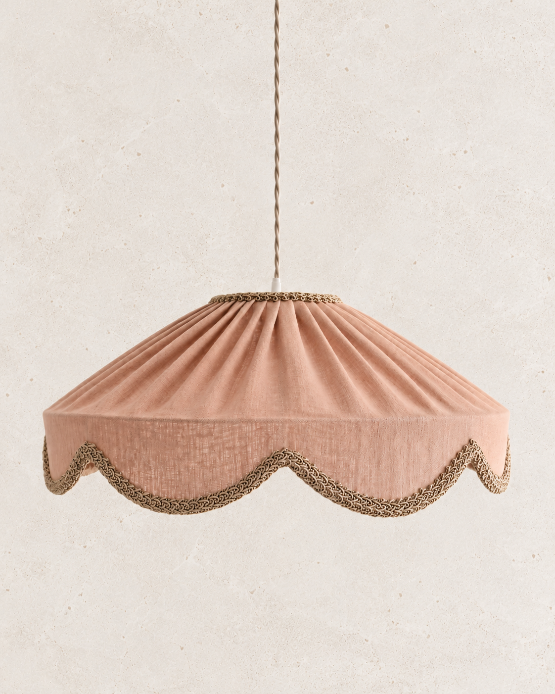 "Cosette" pendant light in Classic Linen Plain Fabric - Vintage Style Scalloped Lampshade Made in France