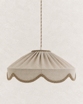 Suspension "Cosette" en Tissu Uni Beige Classic - Abat-jour Festonné Style Vintage Made in France
