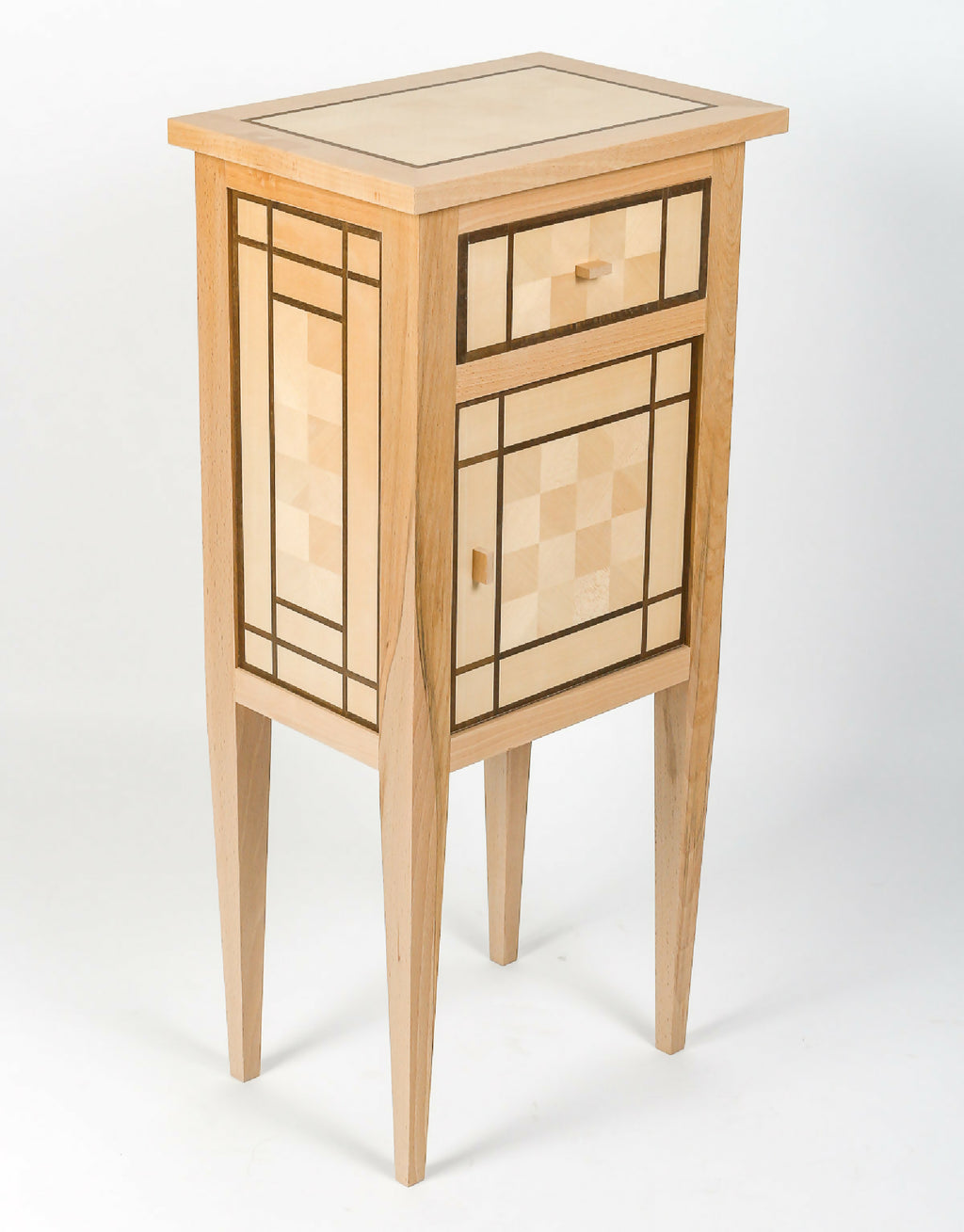 Table de chevet en bois de hêtre, plateau rectangulaire, tiroir et portes panneaux shoji