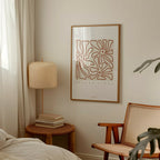 Affiche A4 encadrée : fleurs au trait terracotta et texte « FLOWER VIBES »