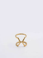 Bague bijou d’oreille vermeil large double X, bijou doré