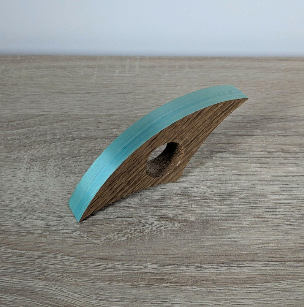 Bague de lecture en bois turquoise, forme arquée, fente ovale