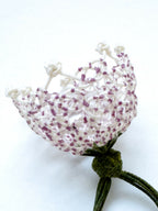 Bague clochette en soie tressée, tulle blanc rosé, lien vert au bas