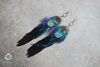 Boucles d’oreilles à plumes bleu turquoise, crochets dorés, paire