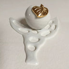 Boîte à bijoux en porcelaine blanche en forme de pomme, couvercle doré