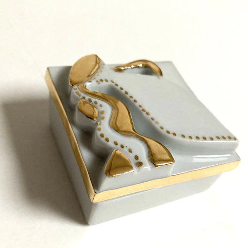 Boîte à bijoux en porcelaine carrée avec couvercle, décor doré « Verseau »
