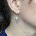 Boucles d’oreille anneaux argentés pendantes, barre rectangulaire
