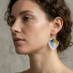 Boucles d’oreille créoles en porcelaine, cœur bleu dégradé sur anneau doré