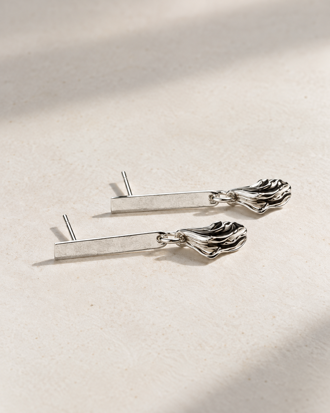 Bar and wave charm earrings, in recycled sterling silver