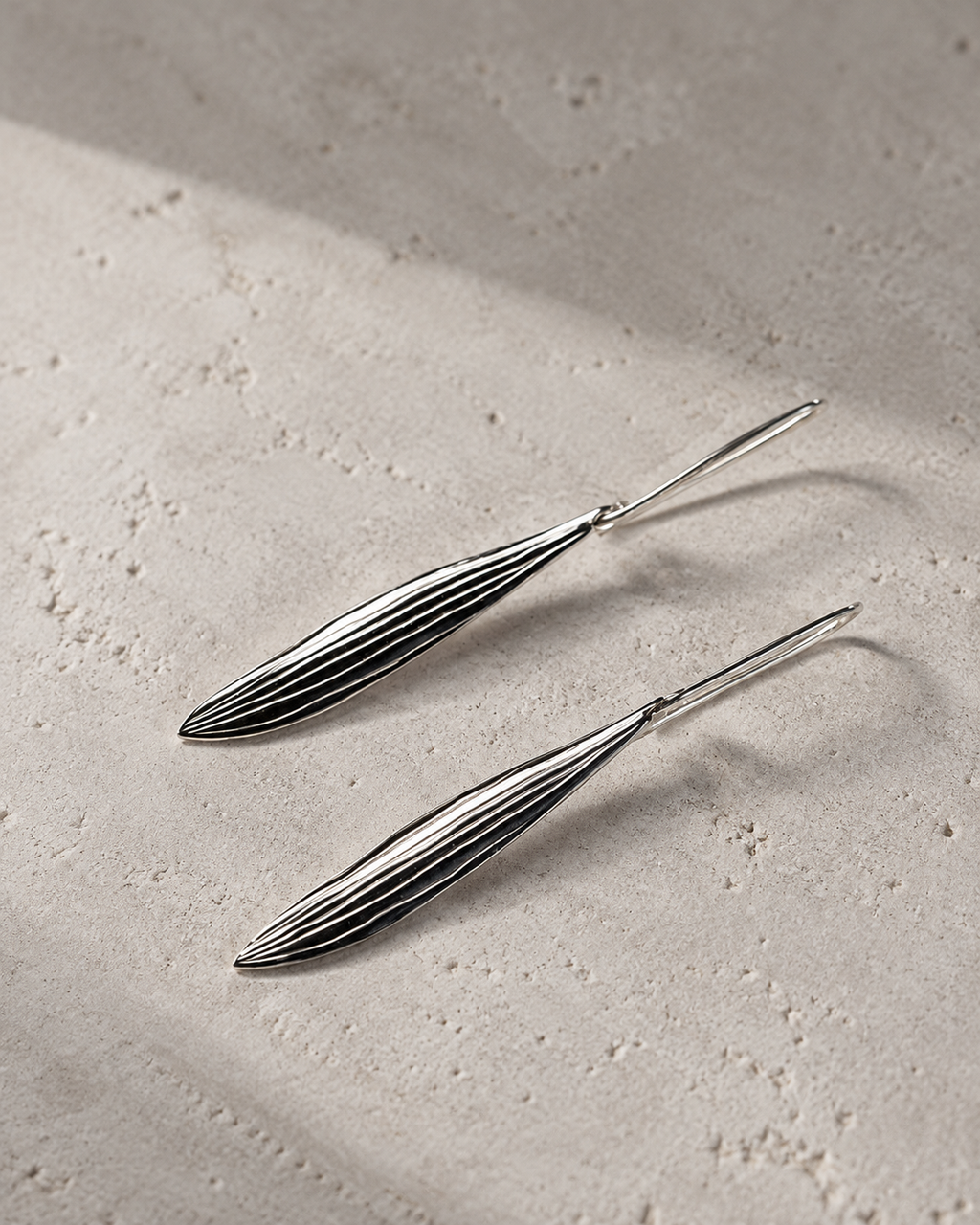 Recycled sterling silver olive leaf drop earrings
