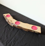 Bougeoir rustique en bois massif avec 3 bougies chauffe-plat roses