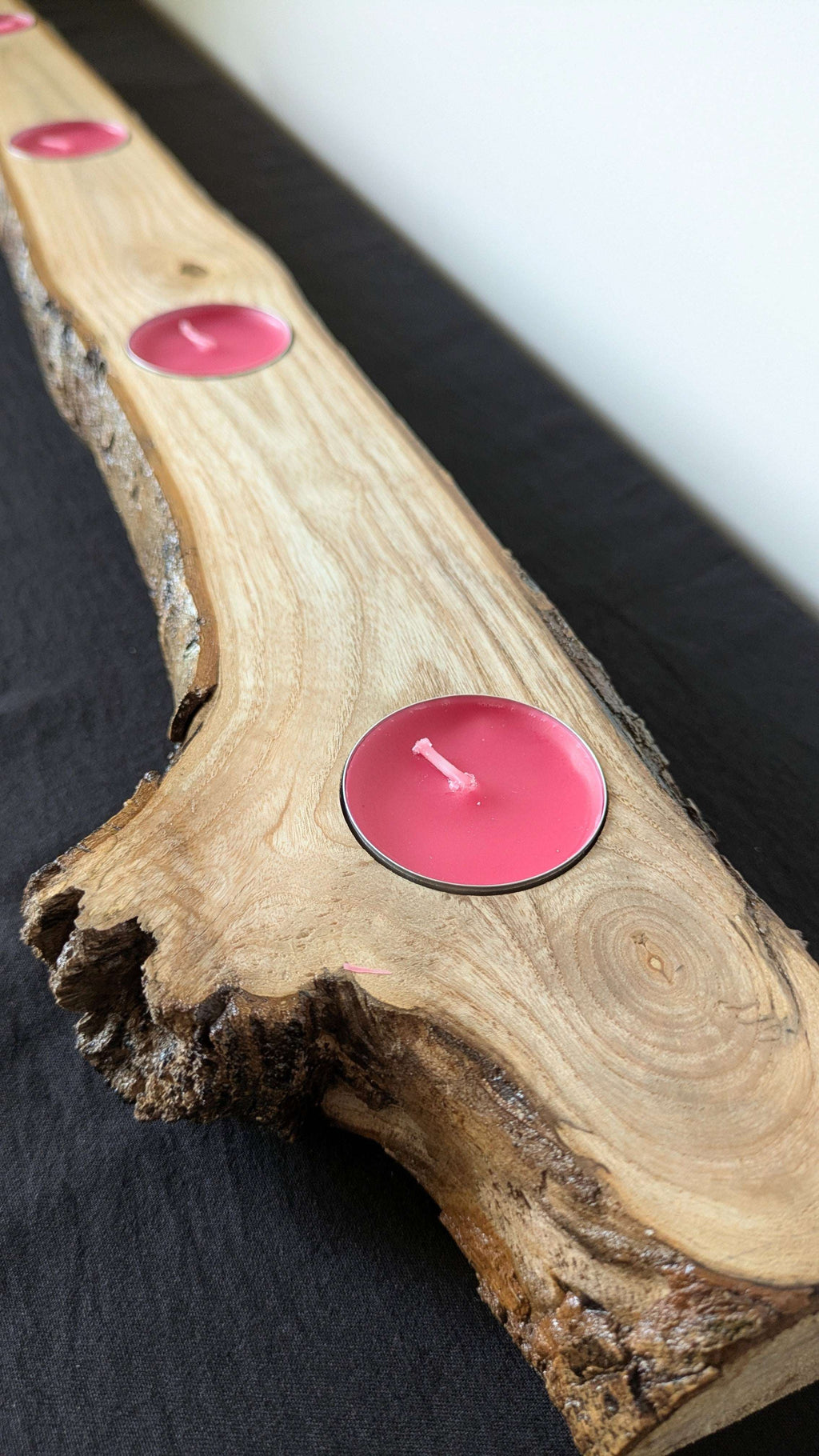 Support à bougies rustique en bois massif, puits ovale pour bougie rose