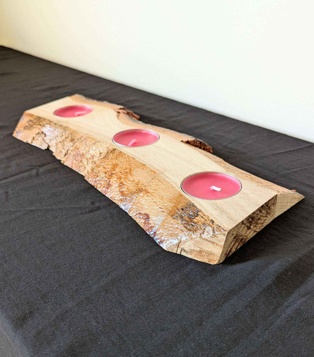 Bougeoir / Support à bougies rustique en hêtre massif