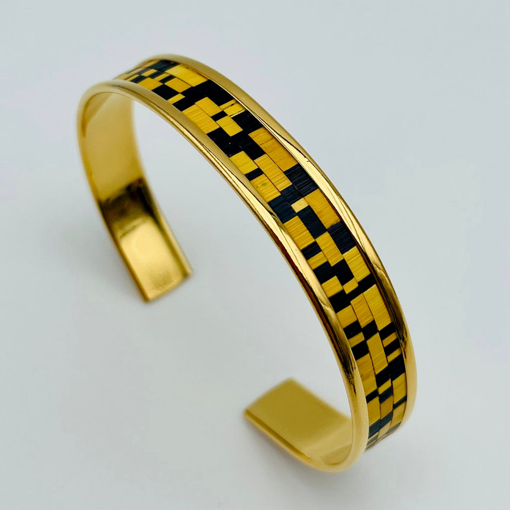 Bracelet manchette Mosaïque fine en marqueterie de paille de seigle, Atelier France-Pascale