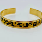 Bracelet manchette Mosaïque fine en marqueterie de paille de seigle, Atelier France-Pascale