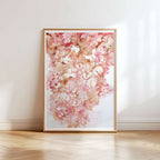 Aquarelle originale encadrée, fleurs abstraites roses, beiges et blancs