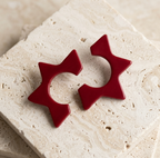 Boucles d’oreille clous étoile en porcelaine rouge, paire