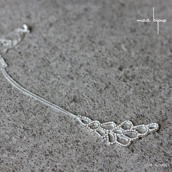 Solid 925 sterling silver horizontal lace necklace