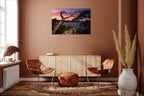 Tableau encadré avec paysage au coucher du soleil, accroché sur le mur