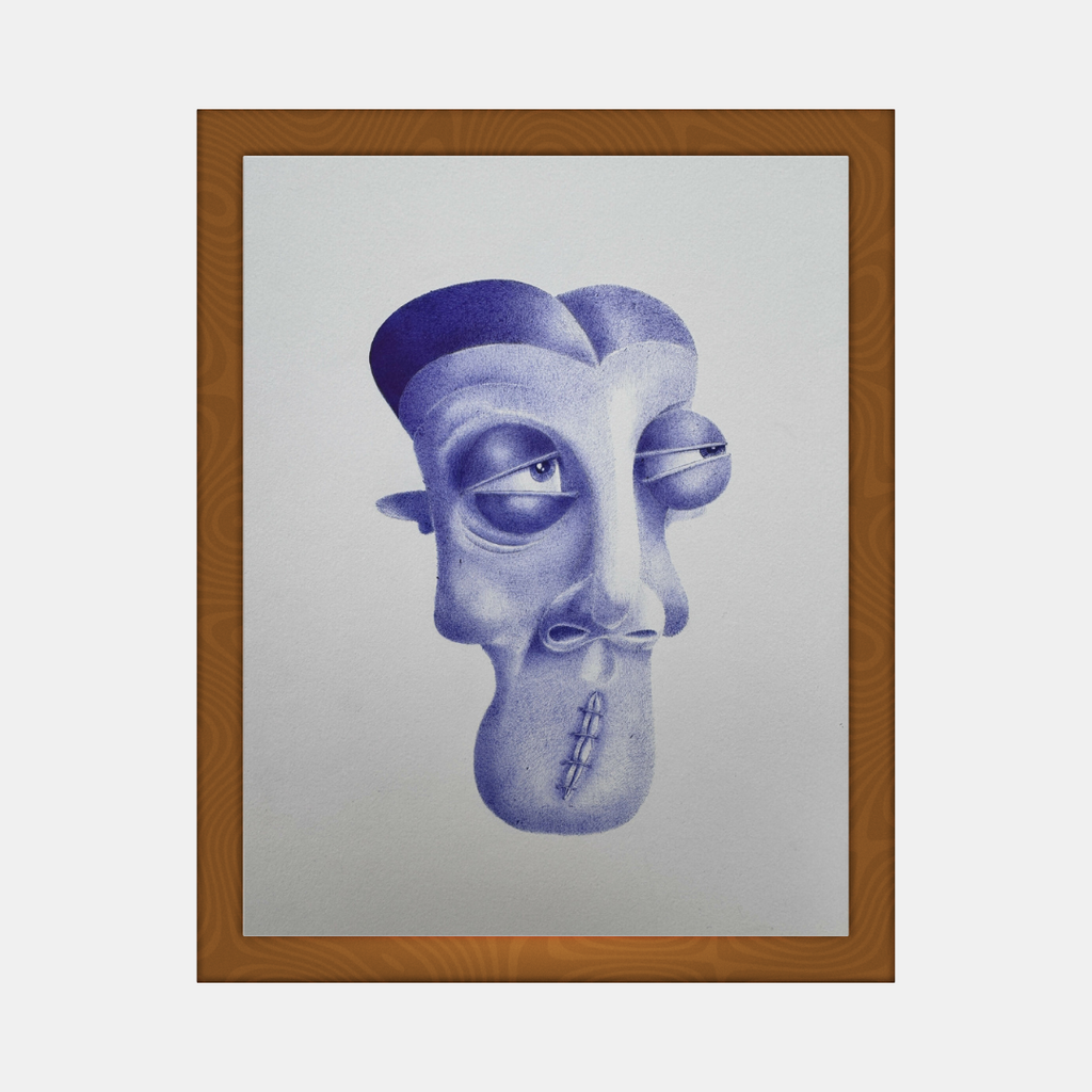 Affiche encadrée avec portrait stylisé bleu et violet