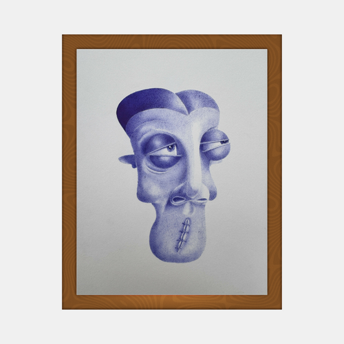 Affiche encadrée avec portrait stylisé bleu et violet