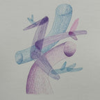 Illustration abstraite style dessin, formes de mobiles en tons bleu et violet