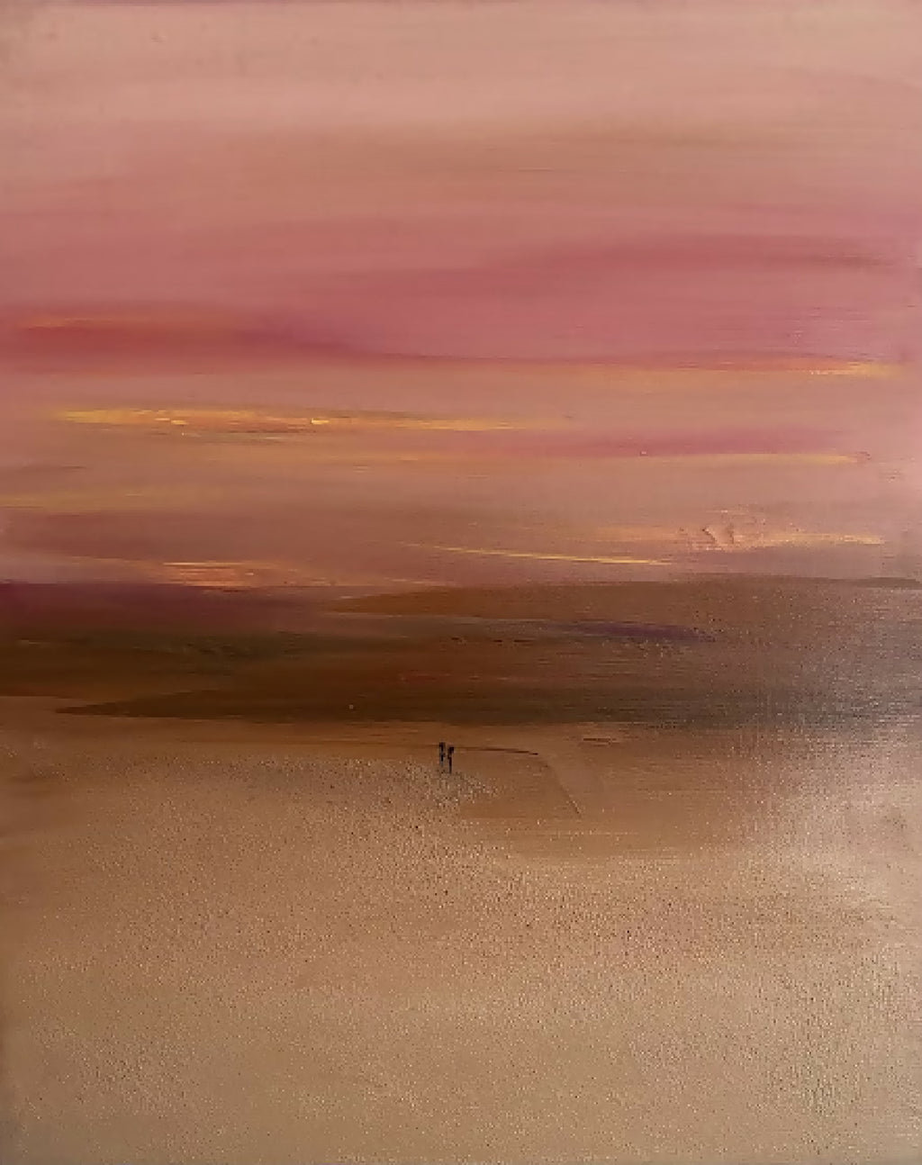 Tableau Côte Sauvage : gros plan, dégradé rose, lignes horizontales et tons sable.