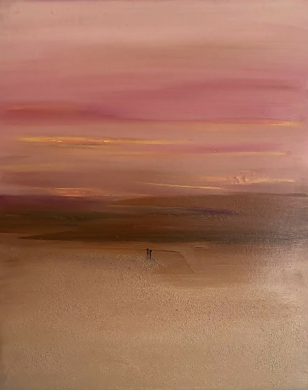 Tableau Côte Sauvage : gros plan, dégradé rose, lignes horizontales et tons sable.