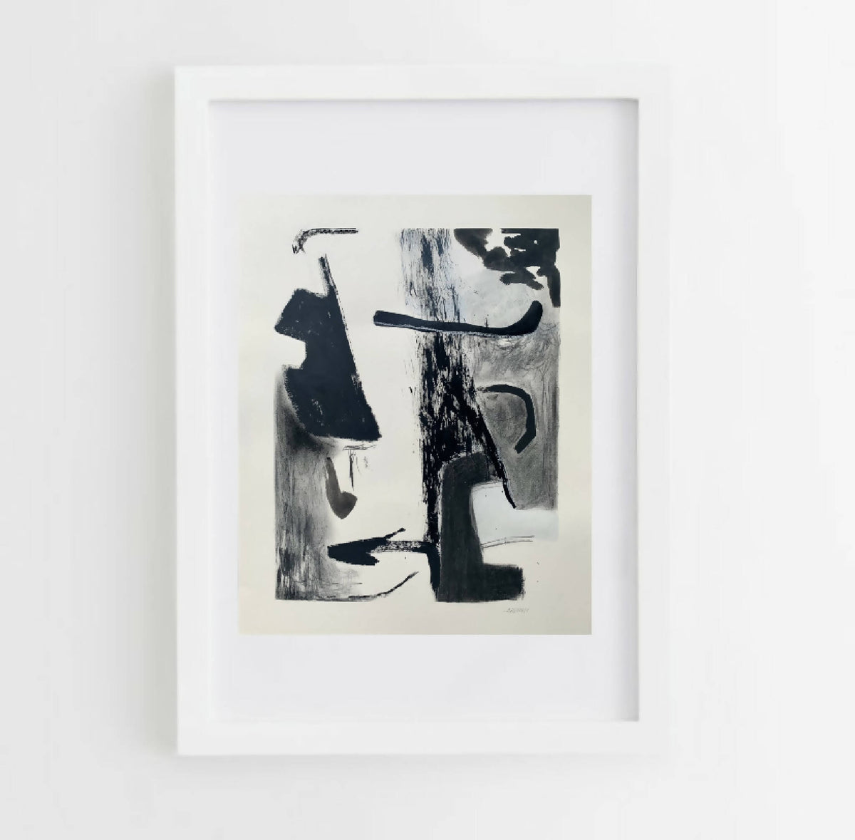 Affiche abstraite Estovatis encadrée, motif noir et gris sur fond clair