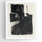 Tableau abstrait noir et gris, coups de pinceau, vue rapprochée sur l’œuvre