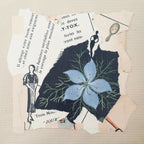 Collage d’affiche "Jour" avec fleur bleue, silhouettes et fragments de texte