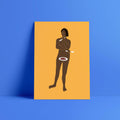 Affiche carrée avec silhouette d’une femme tenant un bol