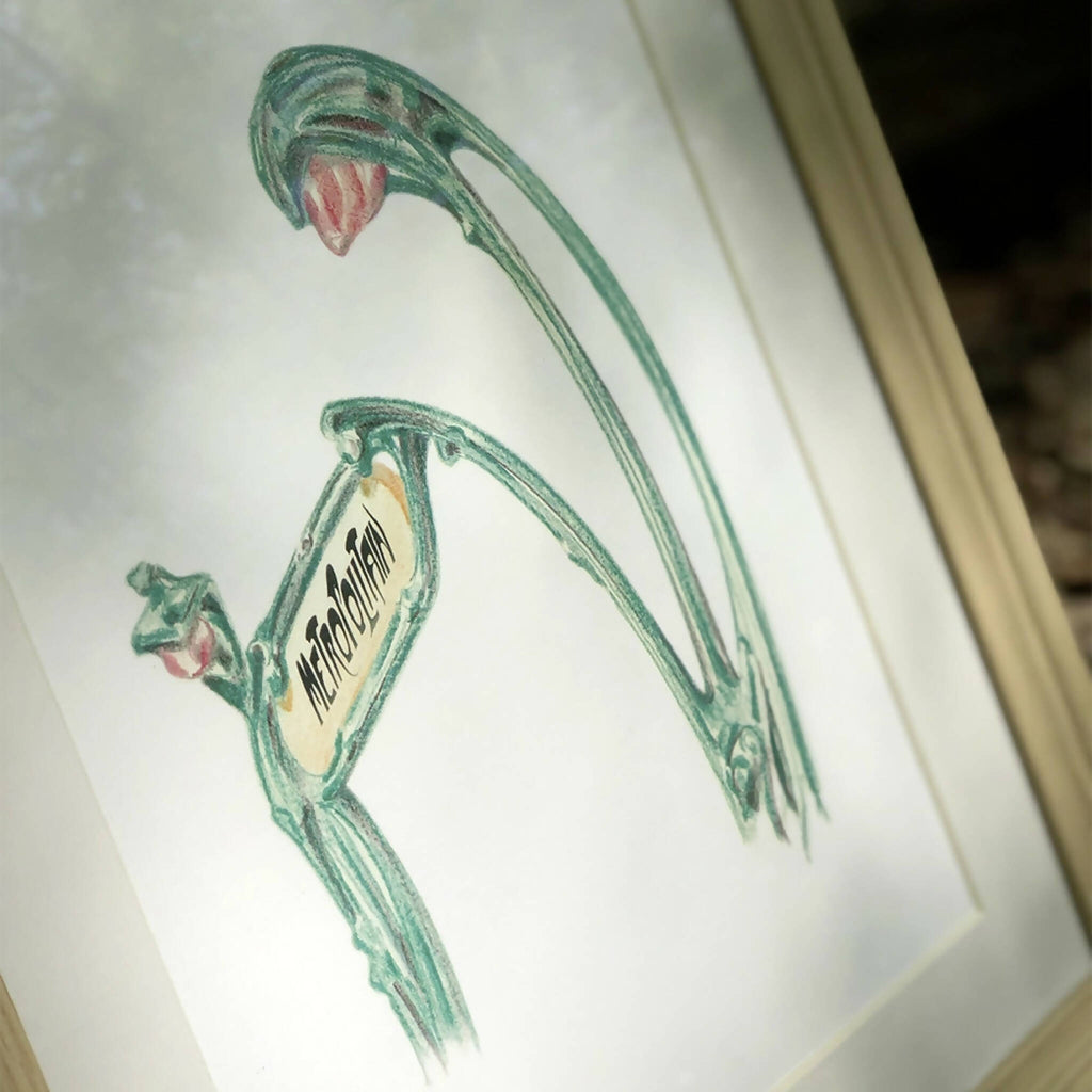 Affiche encadrée « Métropolitain » : détail du motif vert, fond clair