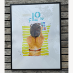 Affiche encadrée « Mon flow » : silhouette de dos, texte manuscrit, fond clair.