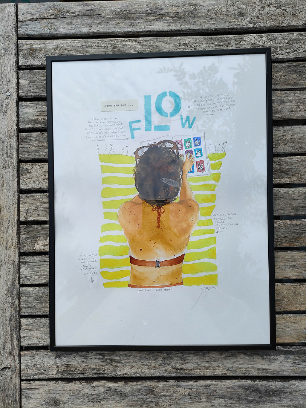 Affiche encadrée « Mon flow » avec silhouette féminine, texte et couleurs vives.