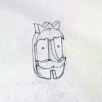 Croquis au trait d’une tête moustachue, illustration sur fond clair.